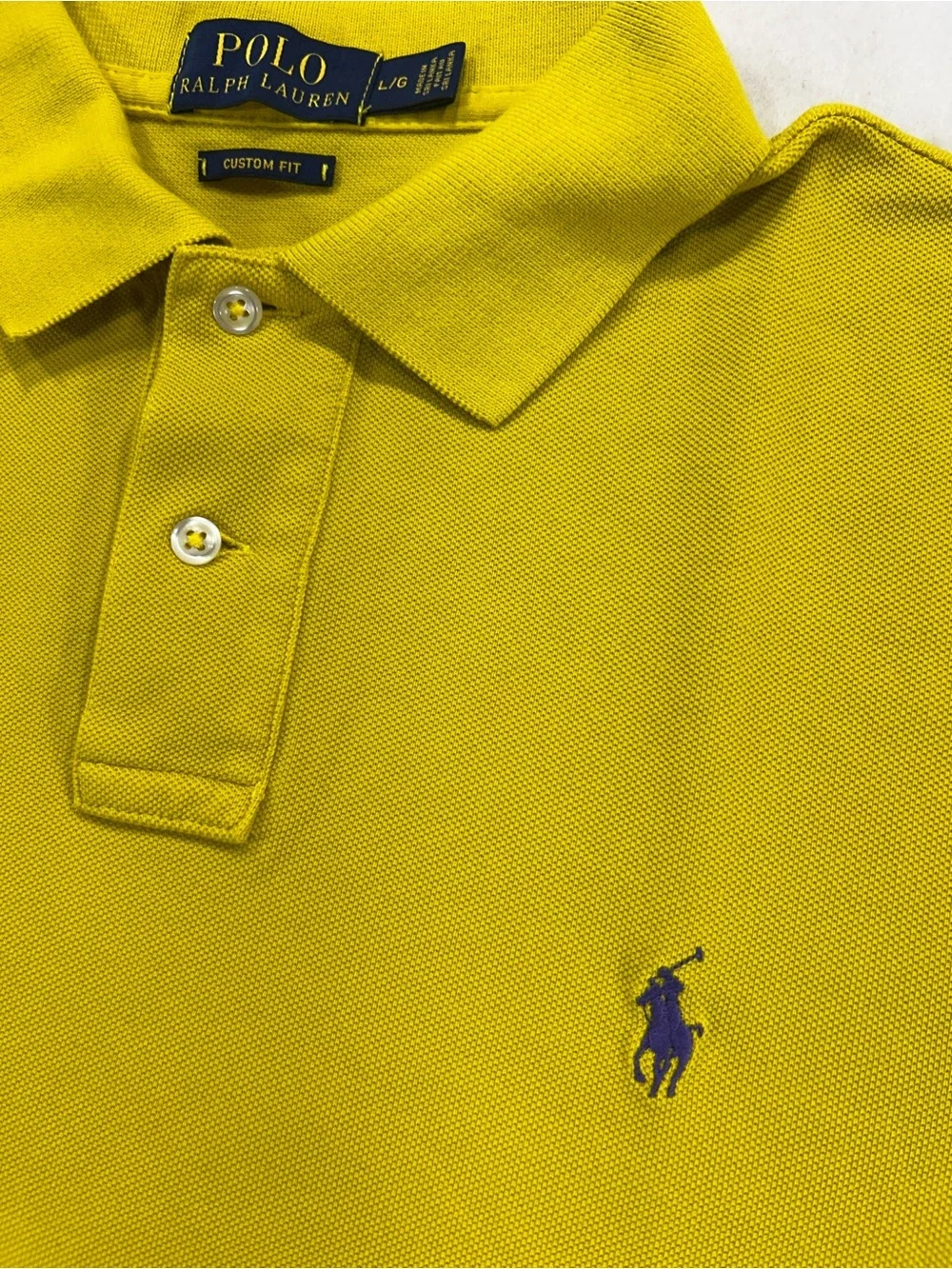 Polo Ralph Lauren Custom Fit Mens Large Yellow Short Sleeve Pony Polo Shirt